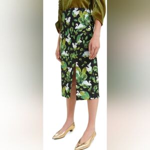 Bimba Y Lola Black w/Swan Print Midi Skirt